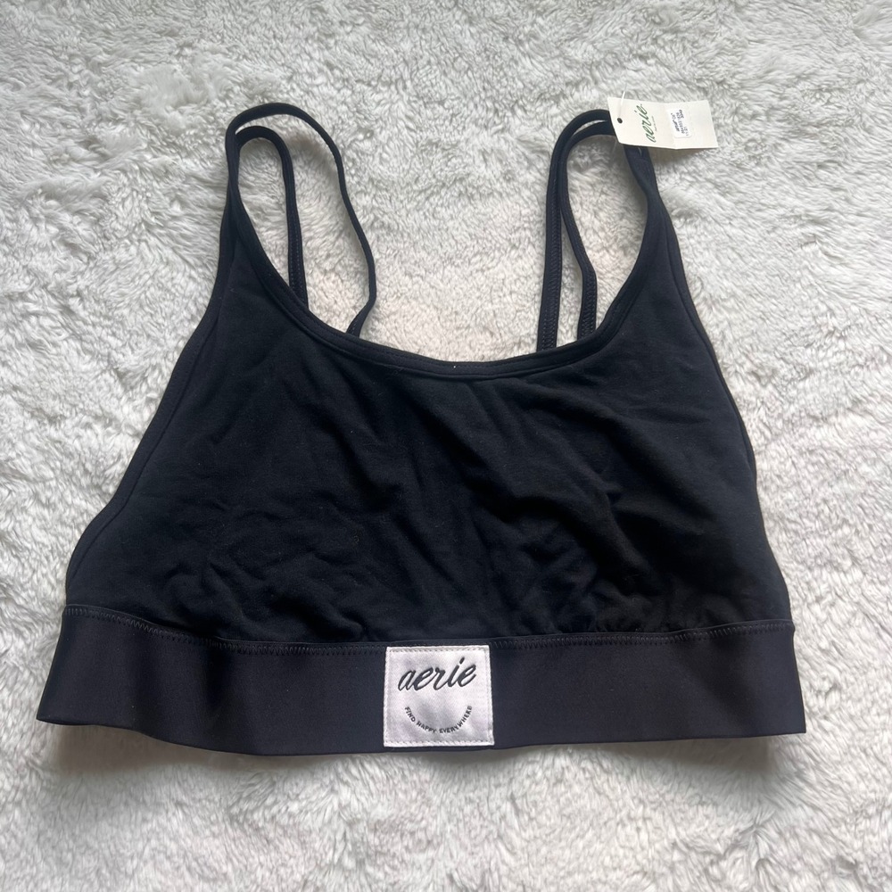 Aerie Real Good Black Cotton Blend Bralette Adjustable Straps S 2694-3349 Sporty